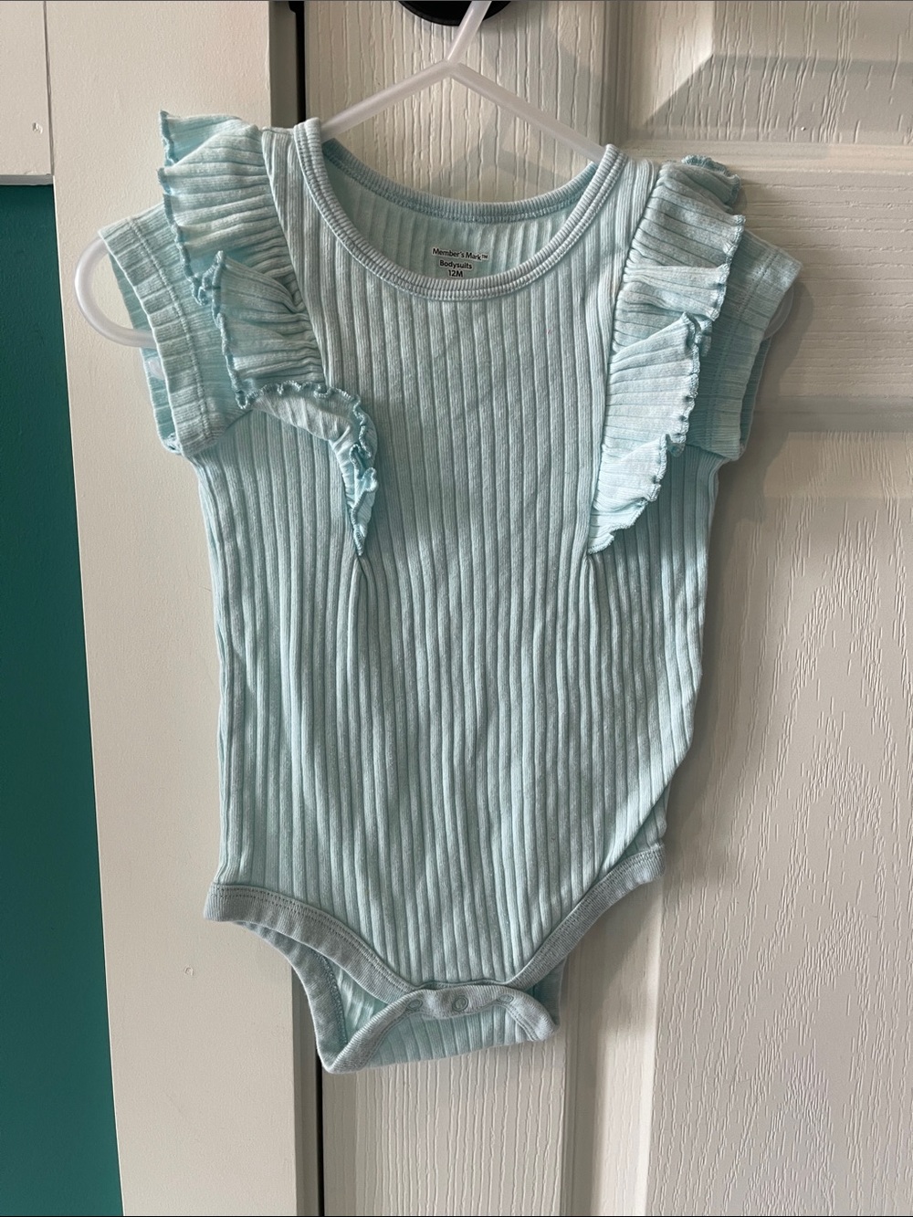 Ribbed Light Blue Ruffle-Sleeve One-Piece Bodysuit for Kids
